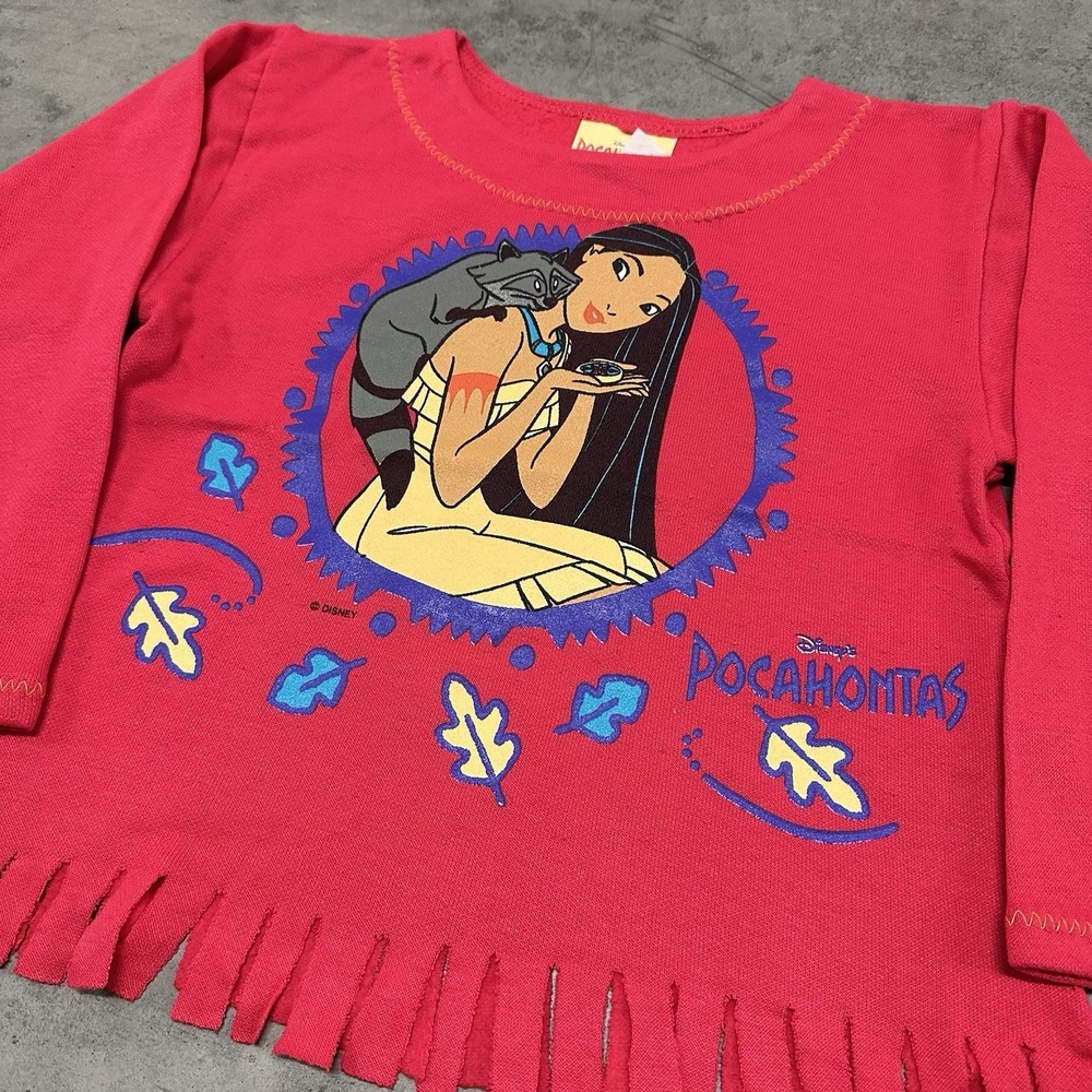 90s Kids Disney Pocahontas T-Shirt Size M 5/6 Longsleeve Fringe Pink - Picture 3 of 10